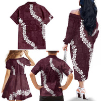 Hawaii Aloha Family Matching Off The Shoulder Long Sleeve Dress and Hawaiian Shirt Champange Quilt Patch Work Mix Plumeria Lei LT7 - Polynesian Pride