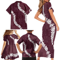 Hawaii Aloha Family Matching Short Sleeve Bodycon Dress and Hawaiian Shirt Champange Quilt Patch Work Mix Plumeria Lei LT7 - Polynesian Pride