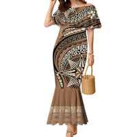 Tonga Ngatu Mermaid Dress Tokelau Classic Motifs LT7 Women Brown - Polynesian Pride
