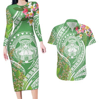 Aloha Molokai Island Couples Matching Long Sleeve Bodycon Dress and Hawaiian Shirt Hawaii Pua Kukui LT7 Green - Polynesian Pride