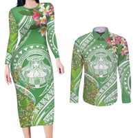 Aloha Molokai Island Couples Matching Long Sleeve Bodycon Dress and Long Sleeve Button Shirt Hawaii Pua Kukui LT7 Green - Polynesian Pride