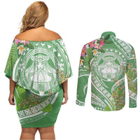 Aloha Molokai Island Couples Matching Off Shoulder Short Dress and Long Sleeve Button Shirt Hawaii Pua Kukui LT7 - Polynesian Pride