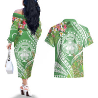 Aloha Molokai Island Couples Matching Off The Shoulder Long Sleeve Dress and Hawaiian Shirt Hawaii Pua Kukui LT7 - Polynesian Pride