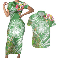 Aloha Molokai Island Couples Matching Short Sleeve Bodycon Dress and Hawaiian Shirt Hawaii Pua Kukui LT7 Green - Polynesian Pride