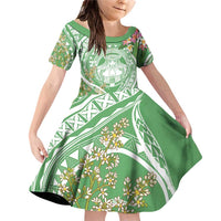 Aloha Molokai Island Family Matching Off Shoulder Short Dress and Hawaiian Shirt Hawaii Pua Kukui LT7 Daughter's Dress Green - Polynesian Pride