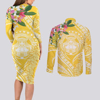 Aloha Hawaii Oahu Couples Matching Long Sleeve Bodycon Dress and Long Sleeve Button Shirt Wahine with Ilima Lei LT7 - Polynesian Pride