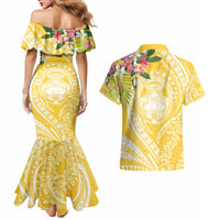 Aloha Hawaii Oahu Couples Matching Mermaid Dress and Hawaiian Shirt Wahine with Ilima Lei LT7 - Polynesian Pride