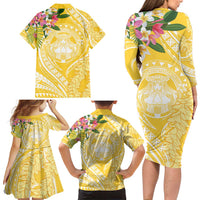 Aloha Hawaii Oahu Family Matching Long Sleeve Bodycon Dress and Hawaiian Shirt Wahine with Ilima Lei LT7 - Polynesian Pride