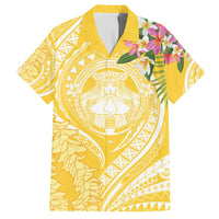 Aloha Hawaii Oahu Family Matching Long Sleeve Bodycon Dress and Hawaiian Shirt Wahine with Ilima Lei LT7 Dad's Shirt - Short Sleeve Yellow - Polynesian Pride