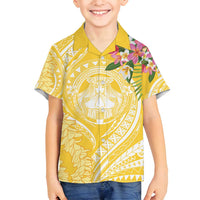 Aloha Hawaii Oahu Family Matching Off Shoulder Short Dress and Hawaiian Shirt Wahine with Ilima Lei LT7 Son's Shirt Yellow - Polynesian Pride