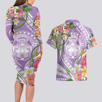 Aloha Hawaii Kauai Couples Matching Long Sleeve Bodycon Dress and Hawaiian Shirt Frangipani Mix Mokihana Lei LT7 - Polynesian Pride
