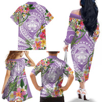 Aloha Hawaii Kauai Family Matching Off The Shoulder Long Sleeve Dress and Hawaiian Shirt Frangipani Mix Mokihana Lei LT7 - Polynesian Pride