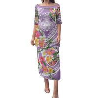 Aloha Hawaii Kauai Family Matching Puletasi and Hawaiian Shirt Frangipani Mix Mokihana Lei LT7 Mom's Dress Purple - Polynesian Pride