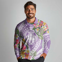 Aloha Hawaii Kauai Long Sleeve Polo Shirt Frangipani Mix Mokihana Lei LT7 - Polynesian Pride