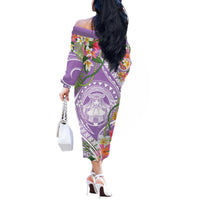 Aloha Hawaii Kauai Off The Shoulder Long Sleeve Dress Frangipani Mix Mokihana Lei LT7 - Polynesian Pride