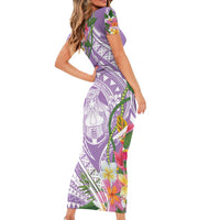 Aloha Hawaii Kauai Short Sleeve Bodycon Dress Frangipani Mix Mokihana Lei LT7 - Polynesian Pride