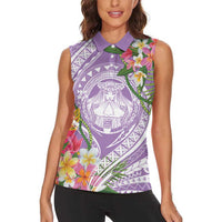 Aloha Hawaii Kauai Women Sleeveless Polo Shirt Frangipani Mix Mokihana Lei LT7 - Polynesian Pride