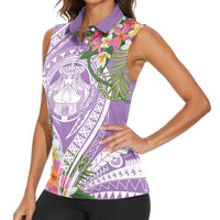 Aloha Hawaii Kauai Women Sleeveless Polo Shirt Frangipani Mix Mokihana Lei LT7 - Polynesian Pride