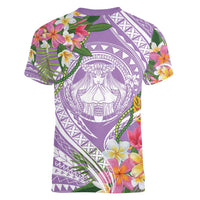 Aloha Hawaii Kauai Women V-Neck T-Shirt Frangipani Mix Mokihana Lei LT7 - Polynesian Pride