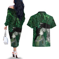 New Zealand Aroha Koe Mama Couples Matching Off The Shoulder Long Sleeve Dress and Hawaiian Shirt Maori Hongi - Pounamu LT7 - Polynesian Pride
