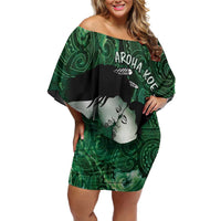 New Zealand Aroha Koe Mama Family Matching Off Shoulder Short Dress and Hawaiian Shirt Maori Hongi - Pounamu LT7 Mom's Dress Green - Polynesian Pride