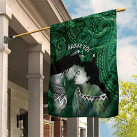 New Zealand Aroha Koe Mama Garden Flag Maori Hongi - Pounamu LT7 House Flag Green - Polynesian Pride