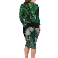 New Zealand Aroha Koe Mama Long Sleeve Bodycon Dress Maori Hongi - Pounamu LT7 - Polynesian Pride