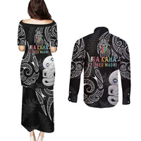 Kia Hara Te reo Maori Couples Matching Puletasi and Long Sleeve Button Shirt Manaia Moko Pattern