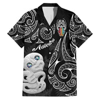 Kia Hara Te reo Maori Family Matching Mermaid Dress and Hawaiian Shirt Manaia Moko Pattern LT7 Dad's Shirt - Short Sleeve Black - Polynesian Pride