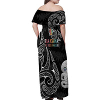 Kia Hara Te reo Maori Family Matching Off Shoulder Maxi Dress and Hawaiian Shirt Manaia Moko Pattern LT7 - Polynesian Pride