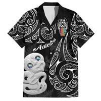 Kia Hara Te reo Maori Family Matching Summer Maxi Dress and Hawaiian Shirt Manaia Moko Pattern LT7 Dad's Shirt - Short Sleeve Black - Polynesian Pride