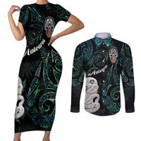 Kia Hara Te reo Maori Couples Matching Short Sleeve Bodycon Dress and Long Sleeve Button Shirt Manaia Moko Mix Paua Shell LT7 Green - Polynesian Pride