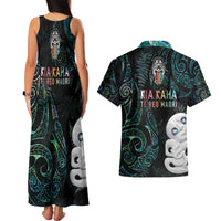 Kia Hara Te reo Maori Couples Matching Tank Maxi Dress and Hawaiian Shirt Manaia Moko Mix Paua Shell LT7 - Polynesian Pride