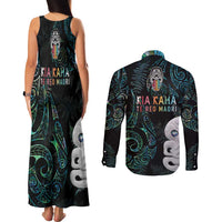 Kia Hara Te reo Maori Couples Matching Tank Maxi Dress and Long Sleeve Button Shirt Manaia Moko Mix Paua Shell LT7 - Polynesian Pride
