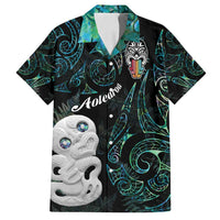 Kia Hara Te reo Maori Family Matching Long Sleeve Bodycon Dress and Hawaiian Shirt Manaia Moko Mix Paua Shell LT7 Dad's Shirt - Short Sleeve Green - Polynesian Pride