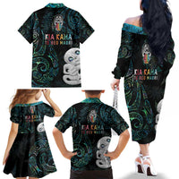 Kia Hara Te reo Maori Family Matching Off The Shoulder Long Sleeve Dress and Hawaiian Shirt Manaia Moko Mix Paua Shell LT7 - Polynesian Pride
