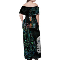 Kia Hara Te reo Maori Family Matching Off Shoulder Maxi Dress and Hawaiian Shirt Manaia Moko Mix Paua Shell LT7 - Polynesian Pride
