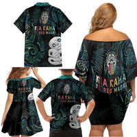 Kia Hara Te reo Maori Family Matching Off Shoulder Short Dress and Hawaiian Shirt Manaia Moko Mix Paua Shell LT7 - Polynesian Pride