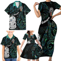 Kia Hara Te reo Maori Family Matching Short Sleeve Bodycon Dress and Hawaiian Shirt Manaia Moko Mix Paua Shell LT7 - Polynesian Pride