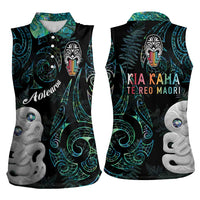 Kia Hara Te reo Maori Women Sleeveless Polo Shirt Manaia Moko Mix Paua Shell LT7 - Polynesian Pride