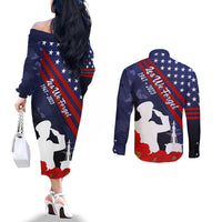 Pearl Harbor Remembrance Day Couples Matching Off The Shoulder Long Sleeve Dress and Long Sleeve Button Shirt Poppy Mix Style LT7 - Polynesian Pride