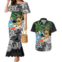 Tropical Christmas Polynesian Couples Matching Mermaid Dress and Hawaiian Shirt Funny Surfing Pineapple LT7 Black - Polynesian Pride