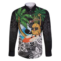 Tropical Christmas Polynesian Family Matching Off The Shoulder Long Sleeve Dress and Hawaiian Shirt Funny Surfing Pineapple LT7 Dad's Shirt - Long Sleeve Black - Polynesian Pride