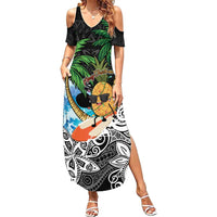 Tropical Christmas Polynesian Family Matching Summer Maxi Dress and Hawaiian Shirt Funny Surfing Pineapple LT7 Mom's Dress Black - Polynesian Pride