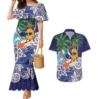 Tropical Christmas Polynesian Couples Matching Mermaid Dress and Hawaiian Shirt Funny Surfing Pineapple Blue LT7 Blue - Polynesian Pride