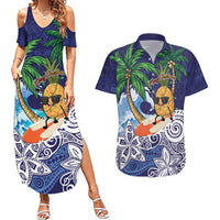 Tropical Christmas Polynesian Couples Matching Summer Maxi Dress and Hawaiian Shirt Funny Surfing Pineapple Blue LT7 Blue - Polynesian Pride