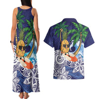 Tropical Christmas Polynesian Couples Matching Tank Maxi Dress and Hawaiian Shirt Funny Surfing Pineapple Blue LT7 - Polynesian Pride