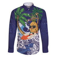 Tropical Christmas Polynesian Family Matching Long Sleeve Bodycon Dress and Hawaiian Shirt Funny Surfing Pineapple Blue LT7 Dad's Shirt - Long Sleeve Blue - Polynesian Pride