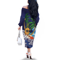 Tropical Christmas Polynesian Family Matching Off The Shoulder Long Sleeve Dress and Hawaiian Shirt Funny Surfing Pineapple Blue LT7 - Polynesian Pride