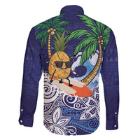 Tropical Christmas Polynesian Family Matching Off Shoulder Short Dress and Hawaiian Shirt Funny Surfing Pineapple Blue LT7 - Polynesian Pride
